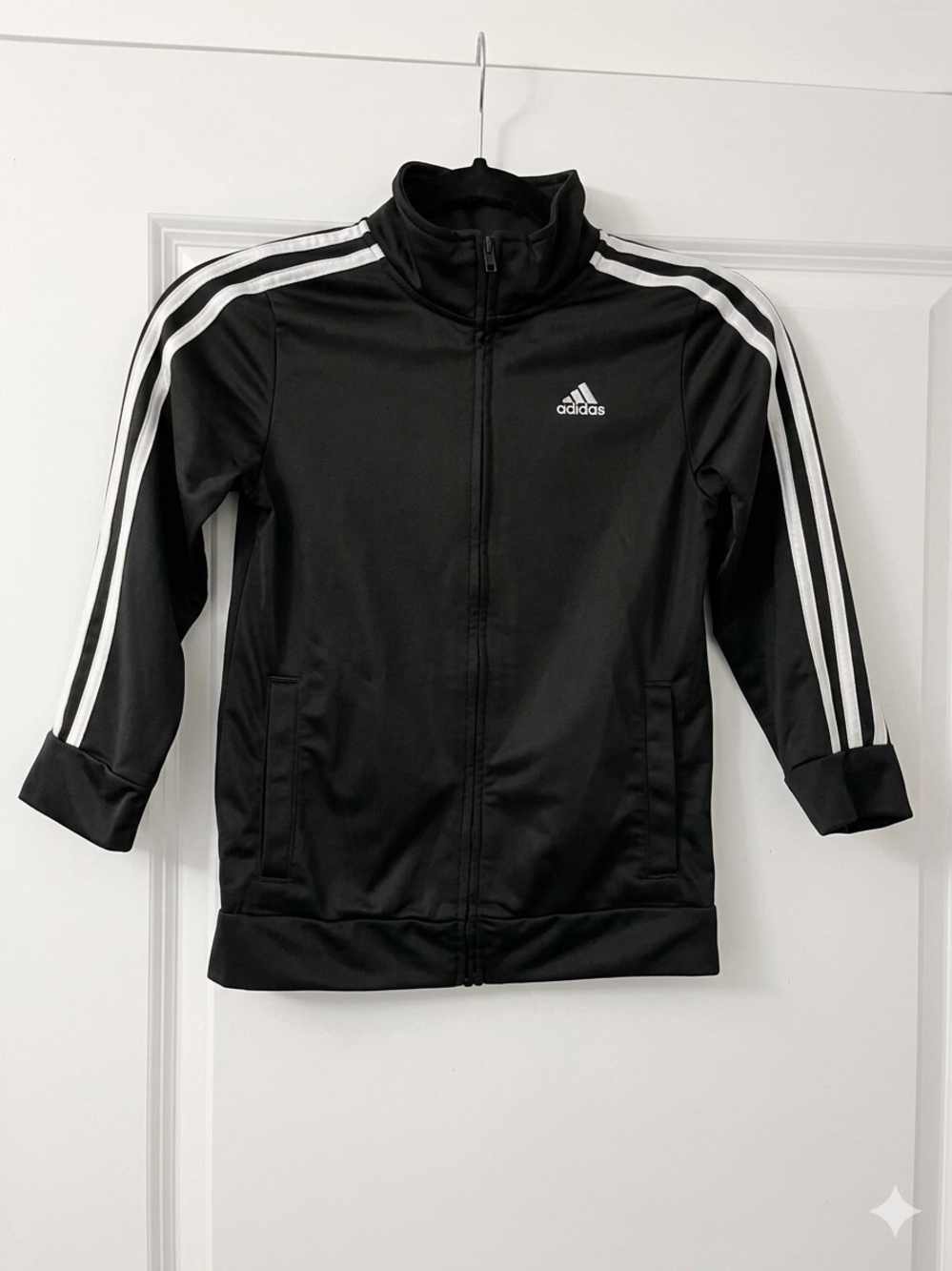 adidas Boys Iconic Tricot Track Jacket Black White Boys Size 7